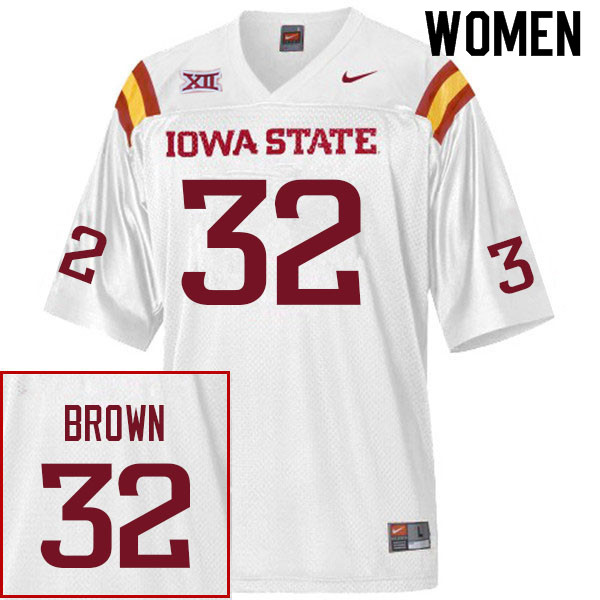 Women #32 Carson Brown Iowa State Cyclones College Football Jerseys Sale-White